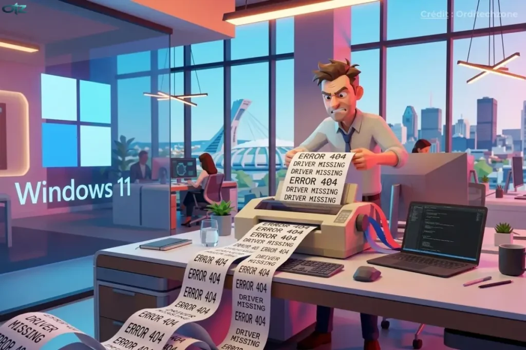 Illustration d'une erreur de pilote d'imprimante obsolète pour illustrer les problèmes de l'ancien système ,orditechzone