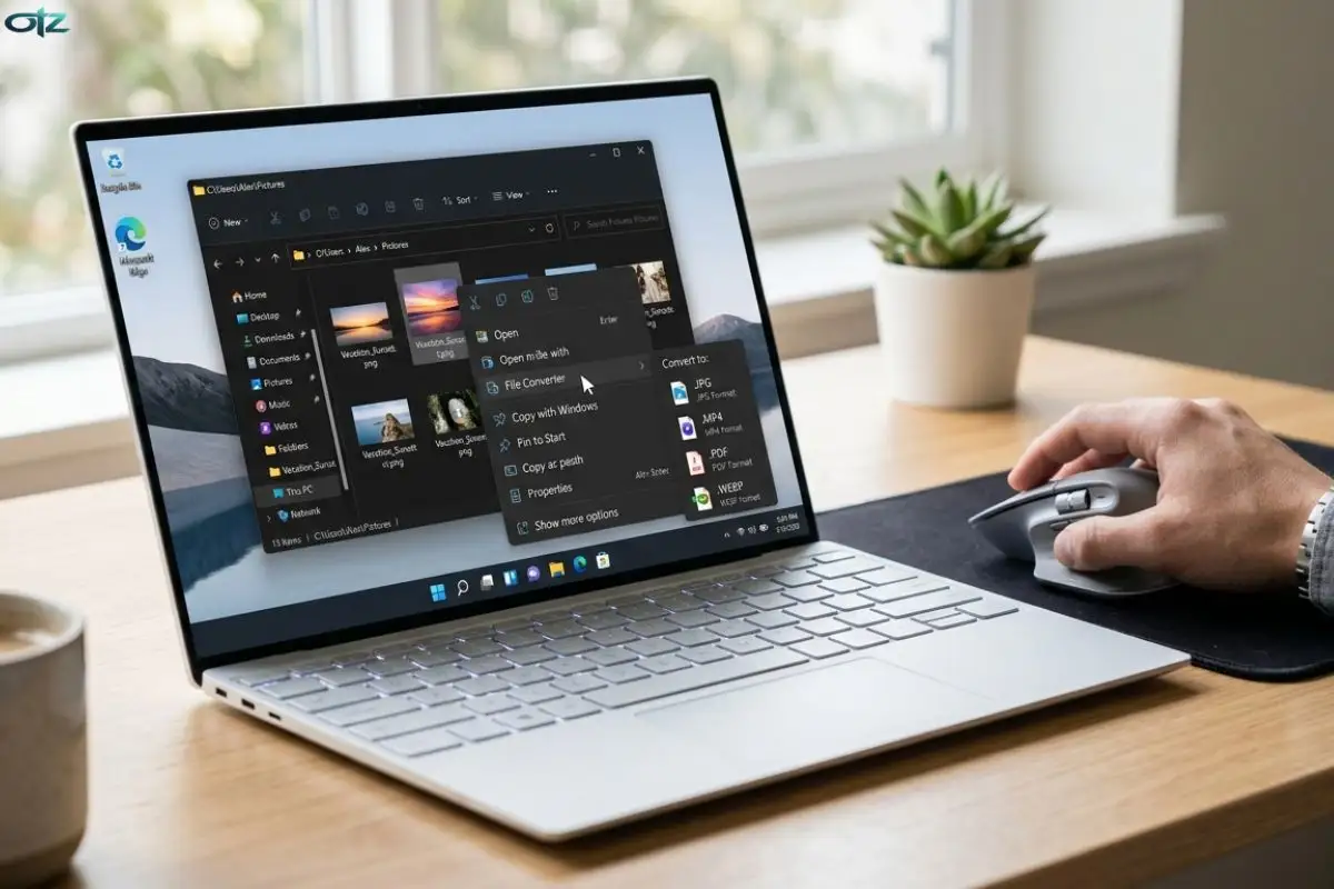 Interface du menu clic droit pour convertir des fichiers sur Windows 11 avec l'outil File Converter.