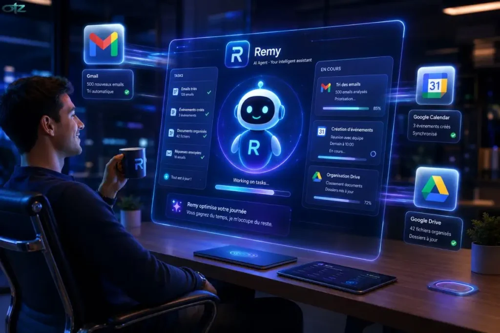 Agent IA Remy Google interface automatisation emails calendrier drive productivité