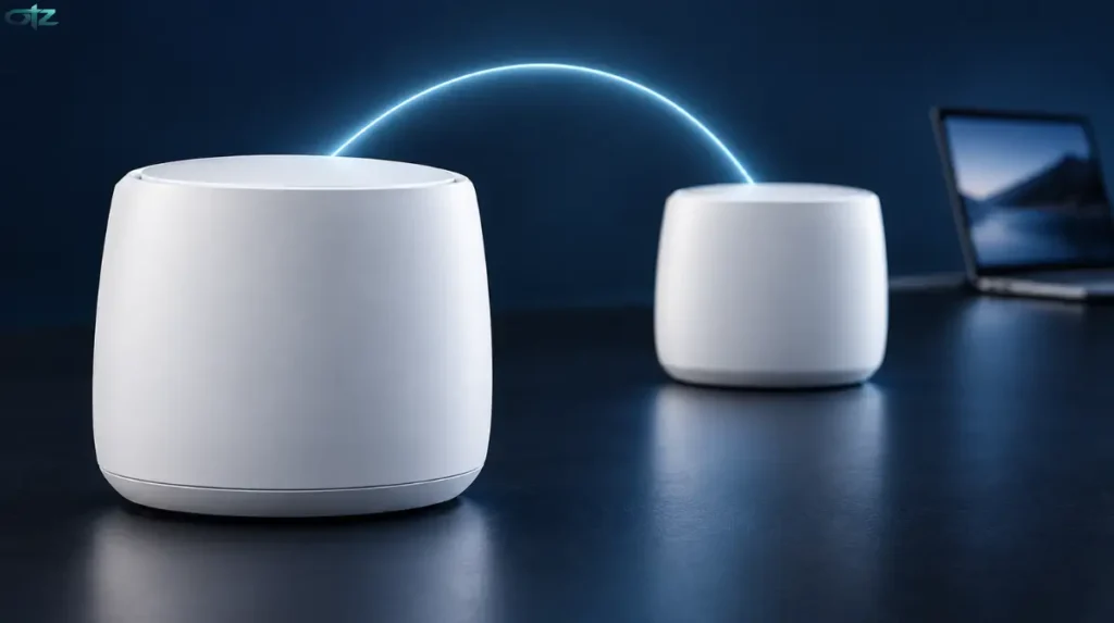 Deux bornes Wi-Fi mesh illustrant une liaison sans fil